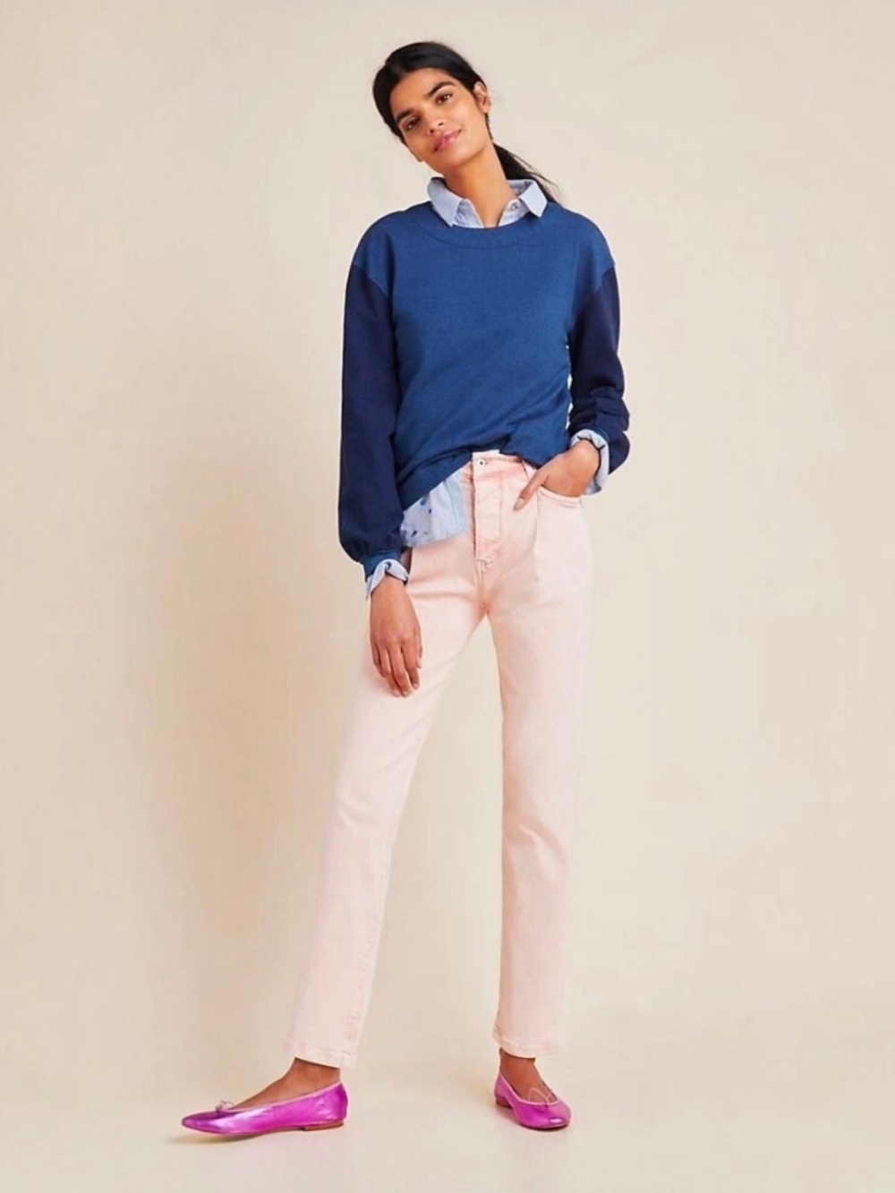 Pilcro Letterpress Anthropologie Pink Acid Wash Straight Jeans 32 NWT
